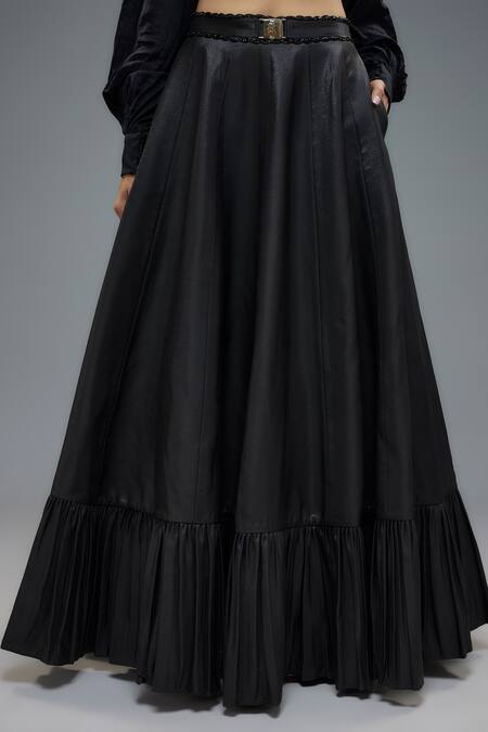 Rocky Star Black Silk V-neck Frilly Neckline Blouse And Belted Lehenga Online at Aza Fashions Rocky Star_Black Silk V-neck Frilly Neckline Blouse And Belted Lehenga _Online_at_Aza_Fashions
