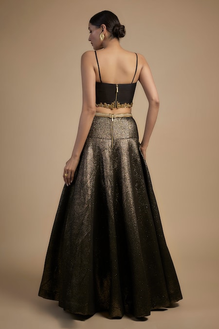 Rocky Star Gold Sequin Embroidered Corset & Lehenga Set 