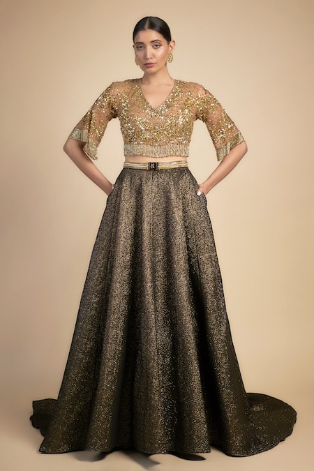 Rocky Star Sequin Embroidered Sheer Blouse With Lehenga 