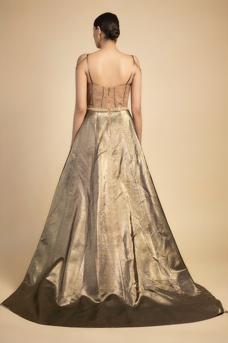 Rocky Star Gold Sequined Corset & Pleated Lehenga 