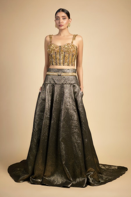 Rocky Star Sequin Cluster Embroidered Corset With Lehenga 