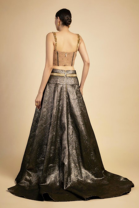 Rocky Star Gold Sequin Embroidered Corset & Lehenga 