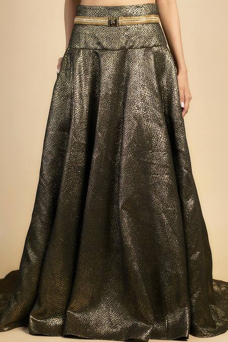 Rocky Star_Gold Polyester, Net Sequins Sweetheart Neck Embroidered Corset And Lehenga _Online_at_Aza_Fashions