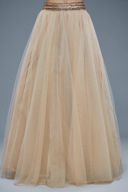 Buy_Rocky Star_Beige Net Beads, Embroidery, Sequins V-neck Floral Blouse And Lehenga _Online_at_Aza_Fashions