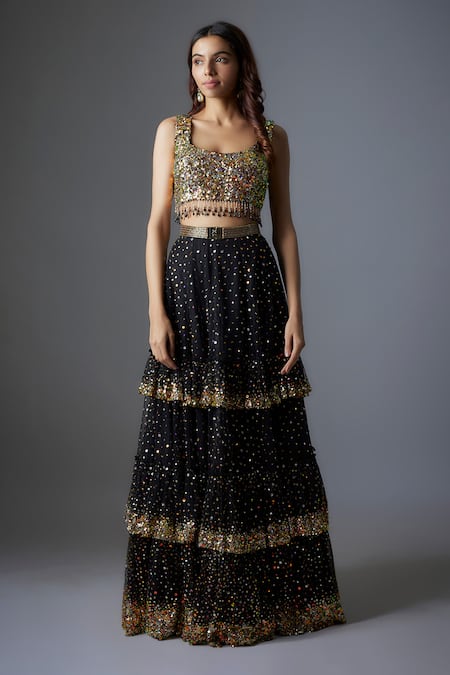 Rocky Star Sequin Embroidered Tiered Lehenga With Blouse 