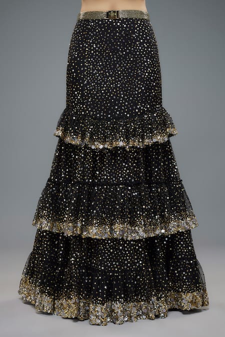 Buy_Rocky Star_Black Net Crystals, Sequins, Tassels Sweetheart Embroidered Mermaid Lehenga Set _Online_at_Aza_Fashions