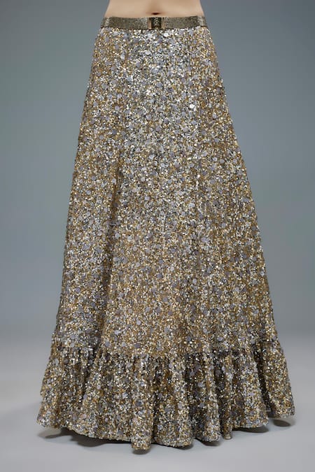 Buy_Rocky Star_Multi Color Net Tassels, Sequins, Crystals Embroidered A-line Lehenga Set _Online_at_Aza_Fashions