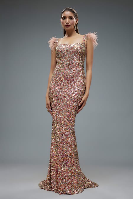 Rocky Star Sequin Embroidered Bodycon Gown 