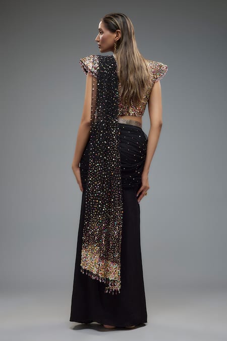 Rocky Star Crystal Embroidered Pre-Draped Saree & Blouse 