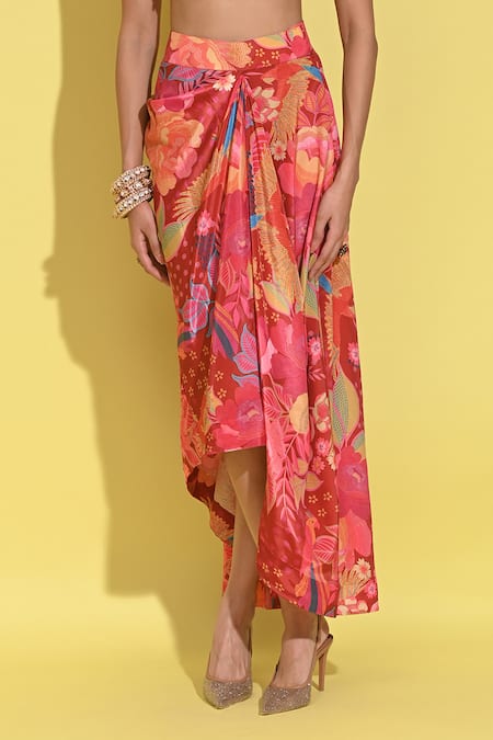 Rishi and Vibhuti Red Organza, Crepe Sequins, Patchwork Ruby Embellished Cape And Skirt Set Online at Aza Fashions Rishi and Vibhuti_Red Organza, Crepe Sequins, Patchwork Ruby Embellished Cape And Skirt Set _Online_at_Aza_Fashions