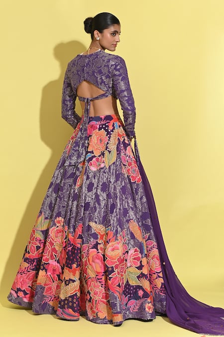 Rishi and Vibhuti Bloom Print & Embroidered Lehenga Set 