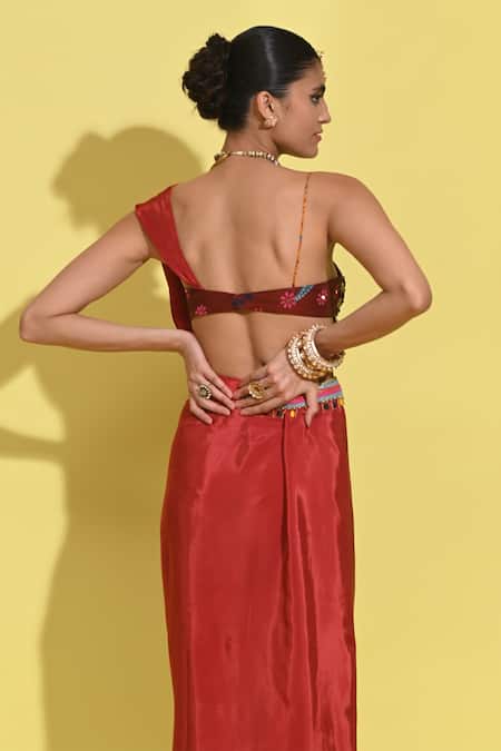 Rishi and Vibhuti Sequin Embellished Blouse & Cowl Draped Skirt 