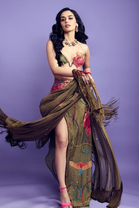 Rishi and Vibhuti Hand Embroidered Bralette & Skirt Set 