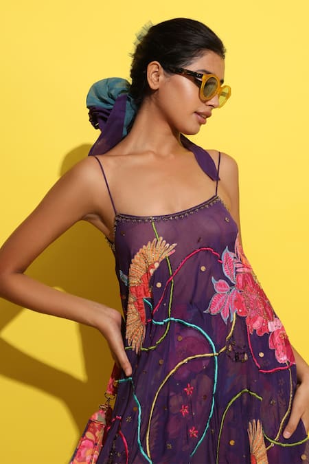 Rishi and Vibhuti Floral Applique Cape & Pant Set 