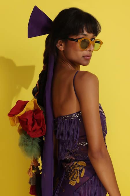 Rishi and Vibhuti Purple Hand Embroidered Maxi Dress 