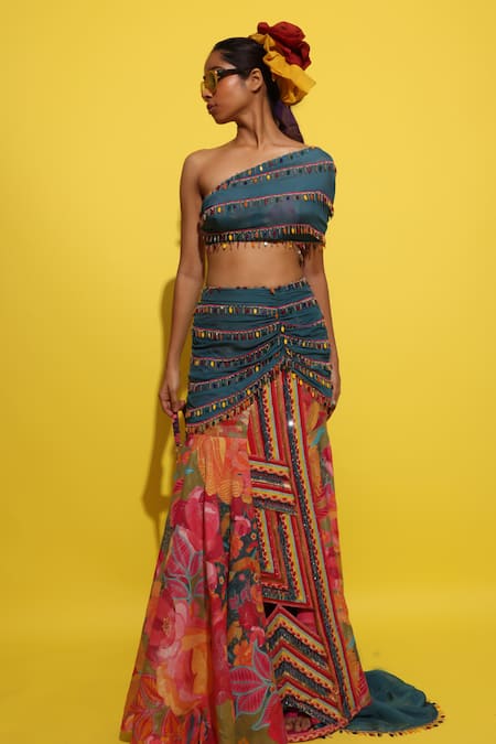 Rishi and Vibhuti Cyan Blue Embellished Lehenga Set 