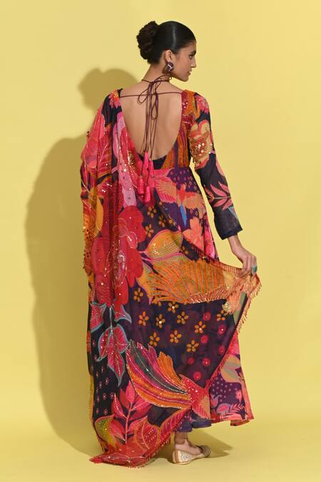 Rishi and Vibhuti Rosette Print Anarkali Set With Dupatta 