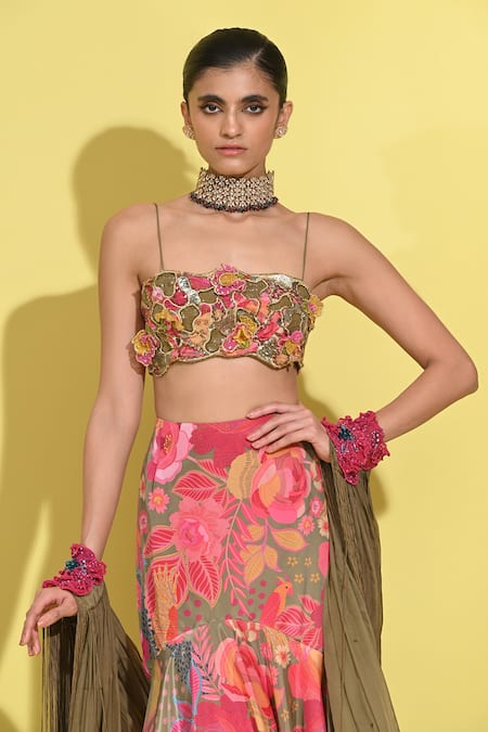 Buy Rishi and Vibhuti Pink Crepe, Chiffon Applique, Sequins, Mehroo Hand Blouse And Skirt Set Online at Aza Fashions Buy_Rishi and Vibhuti_Pink Crepe, Chiffon Applique, Sequins, Mehroo Hand Blouse And Skirt Set _Online_at_Aza_Fashions