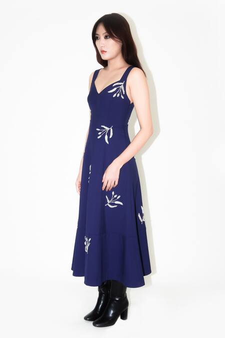Buy Leh Studios Blue Viscose Beads, Sequins Sweetheart Neck Navy Embroidered Midi Dress Online at Aza Fashions Buy_Leh Studios_Blue Viscose Beads, Sequins Sweetheart Neck Navy Embroidered Midi Dress _Online_at_Aza_Fashions