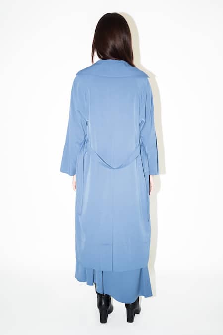 Shop_Leh Studios_Blue Viscose Azure Oversized Trench Coat _at_Aza_Fashions