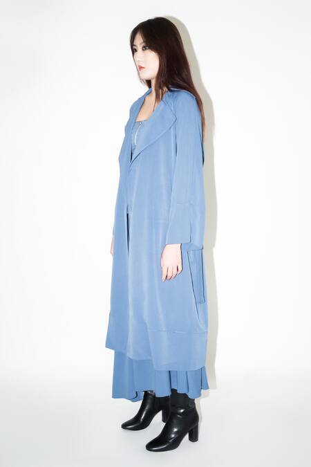 Buy_Leh Studios_Blue Viscose Azure Oversized Trench Coat _Online_at_Aza_Fashions
