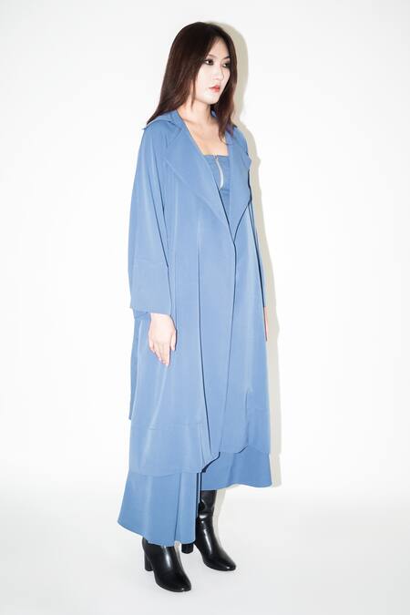 Shop_Leh Studios_Blue Viscose Azure Oversized Trench Coat _Online_at_Aza_Fashions