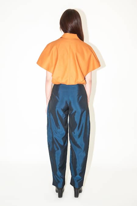 Shop Leh Studios Orange Cotton Collared Rust Cape Sleeve Top at Aza Fashions Shop_Leh Studios_Orange Cotton Collared Rust Cape Sleeve Top _at_Aza_Fashions