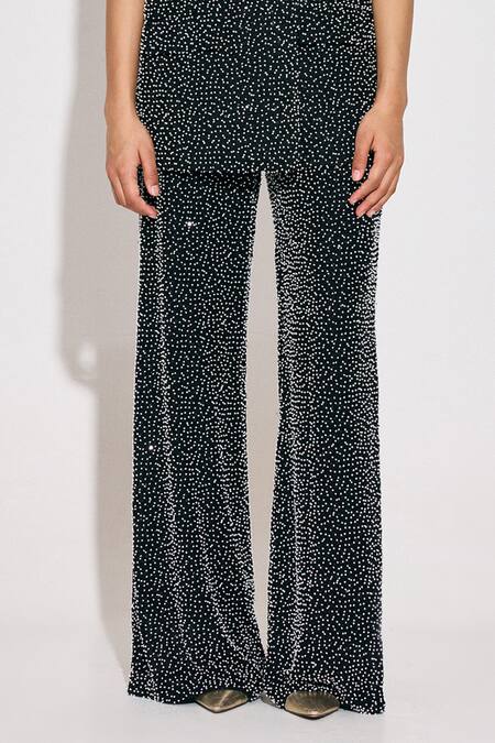 Twinkle Hanspal_Black Georgette Sequins Embellished Blazer And Wide Leg Pant Set_Online_at_Aza_Fashions