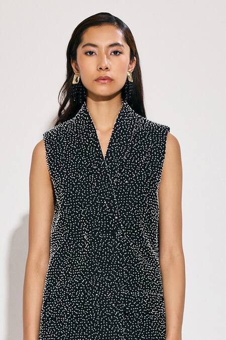 Buy_Twinkle Hanspal_Black Georgette Sequins Embellished Blazer And Wide Leg Pant Set_Online_at_Aza_Fashions