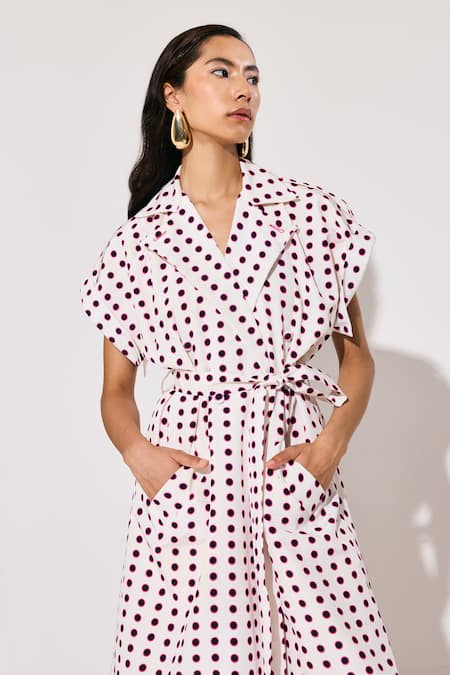 Twinkle Hanspal White Disco Print Trench Coat 