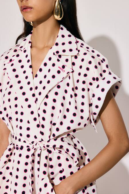 Twinkle Hanspal White Crepe Disco Print Trench Coat at Aza Fashions Twinkle Hanspal_White Crepe Disco Print Trench Coat_at_Aza_Fashions