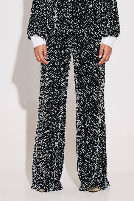 Buy_Twinkle Hanspal_Black Georgette Sequins Collared Embellished Cold Shoulder Shirt And Pant Set_Online_at_Aza_Fashions