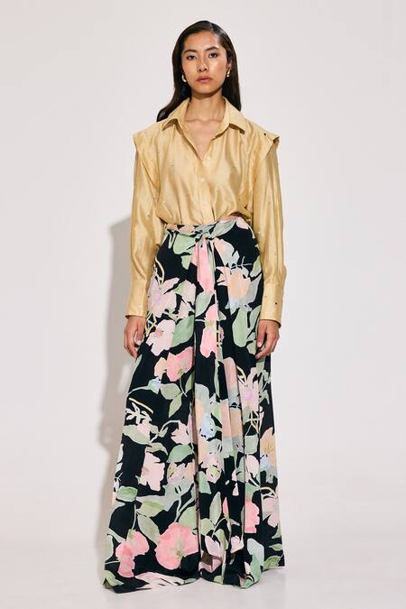 Twinkle Hanspal_Beige Chanderi Sequins Collared Embellished Shirt_Online_at_Aza_Fashions