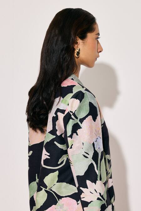 Twinkle Hanspal Multi Color Chanderi Fern Print Blazer And Pant Set Online at Aza Fashions Twinkle Hanspal_Multi Color Chanderi Fern Print Blazer And Pant Set_Online_at_Aza_Fashions