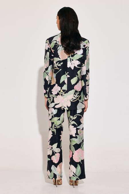 Shop Twinkle Hanspal Multi Color Chanderi Fern Print Blazer And Pant Set at Aza Fashions Shop_Twinkle Hanspal_Multi Color Chanderi Fern Print Blazer And Pant Set_at_Aza_Fashions