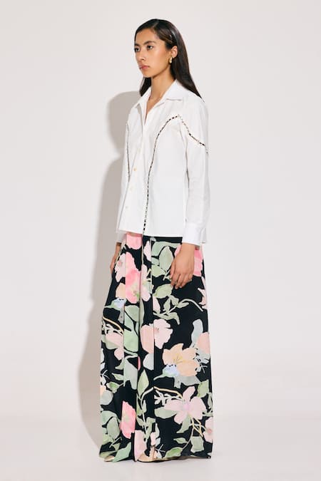 Twinkle Hanspal_White Poplin Embroidery Collared Hand Shirt _Online_at_Aza_Fashions