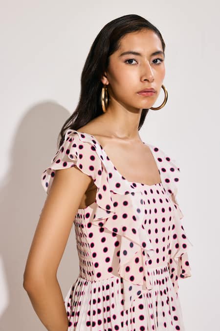 Shop Twinkle Hanspal White Crepe Ruffles Square Neck Tiered Maxi Dress Online at Aza Fashions Shop_Twinkle Hanspal_White Crepe Ruffles Square Neck Tiered Maxi Dress_Online_at_Aza_Fashions