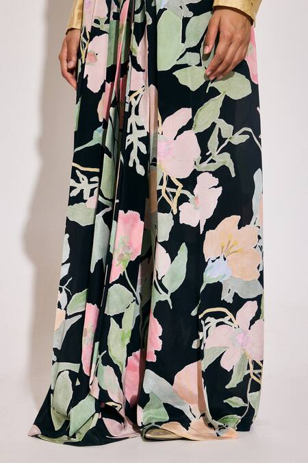 Twinkle Hanspal Multi Color Crepe Fern Print Draped Pant Online at Aza Fashions Twinkle Hanspal_Multi Color Crepe Fern Print Draped Pant_Online_at_Aza_Fashions