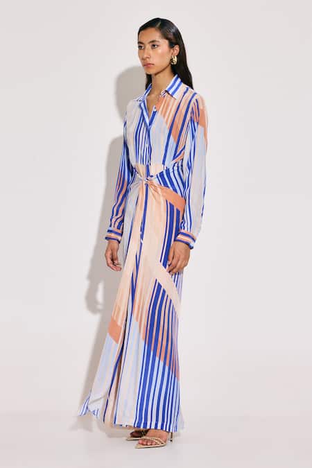 Twinkle Hanspal_Blue Crepe Collared Abstract Sailor Print Jumpsuit _Online_at_Aza_Fashions