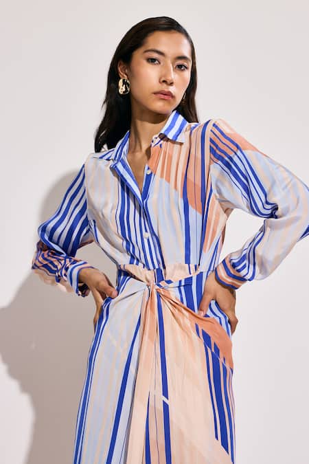 Twinkle Hanspal_Blue Crepe Collared Abstract Sailor Print Jumpsuit _at_Aza_Fashions