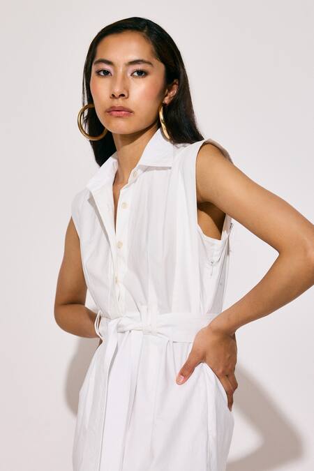 Twinkle Hanspal_White Poplin Collared Designer Shirt Dress _Online_at_Aza_Fashions