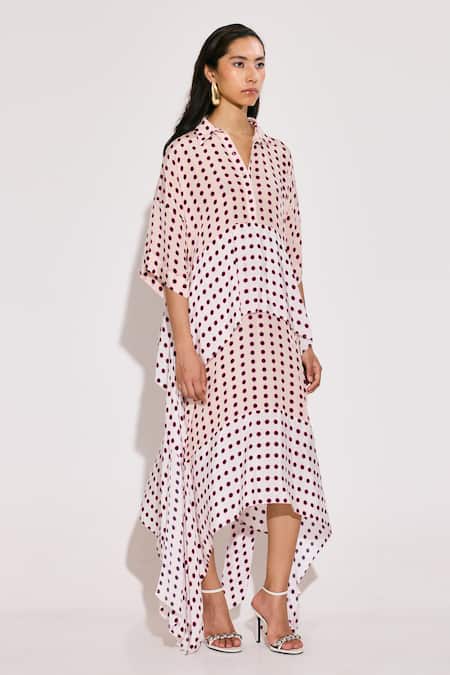 Buy_Twinkle Hanspal_White Crepe Collared Asymmetric Hem Disco Print Dress _Online_at_Aza_Fashions
