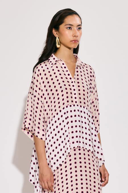 Shop_Twinkle Hanspal_White Crepe Collared Asymmetric Hem Disco Print Dress _Online_at_Aza_Fashions