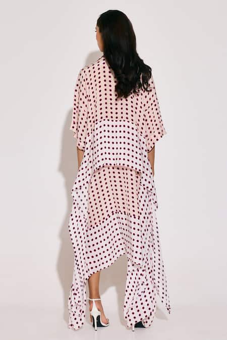 Shop_Twinkle Hanspal_White Crepe Collared Asymmetric Hem Disco Print Dress _at_Aza_Fashions