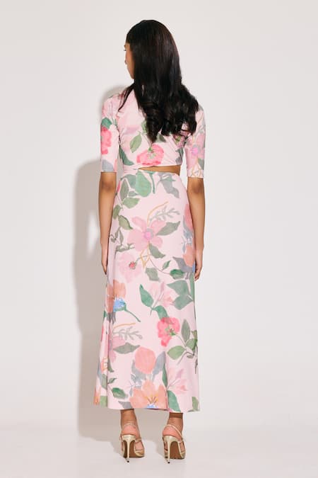 Shop_Twinkle Hanspal_Pink Jersey Round Neck Floral Print Maxi Dress _at_Aza_Fashions