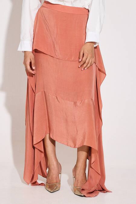 Twinkle Hanspal White Crepe, Poplin Collared Boxy Panelled Shirt And Asymmetric Skirt Set Online at Aza Fashions Twinkle Hanspal_White Crepe, Poplin Collared Boxy Panelled Shirt And Asymmetric Skirt Set_Online_at_Aza_Fashions