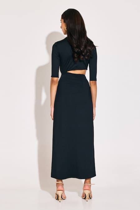 Shop_Twinkle Hanspal_Black Jersey Round Neck Asymmetric Cut-out Maxi Dress _at_Aza_Fashions