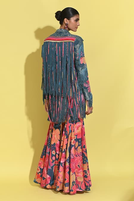 Rishi and Vibhuti Embroidered Jacket & Floral Print Sharara Set 