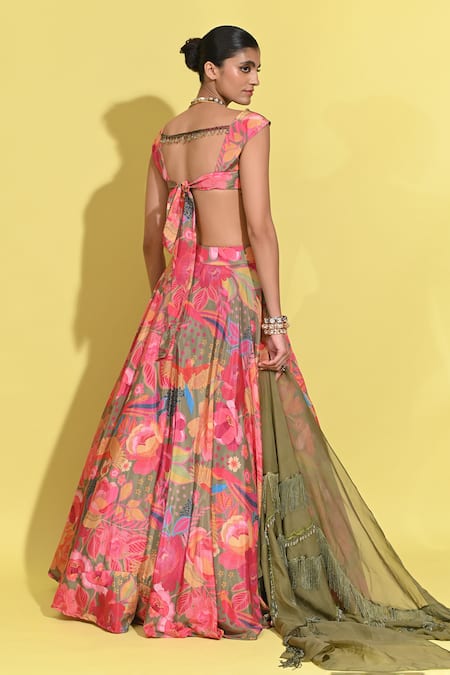 Rishi and Vibhuti Floral Rosette Garden Printed Lehenga Set 