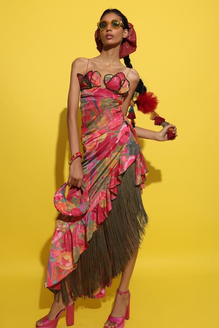 Rishi and Vibhuti Embellished Asymmetric Draped Dress 